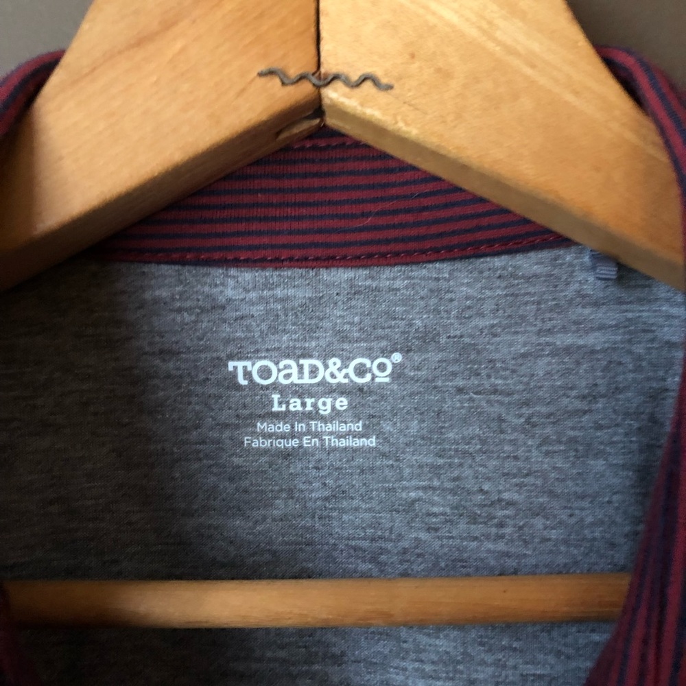 Toad & Co. Organic Cotton Polo Red Blue Striped L - Picture 4 of 5